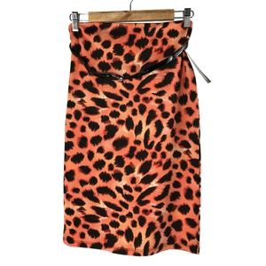 WearEver Knee Length Skirt Size L Belted Orange Leopard Print